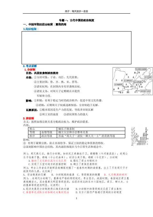 高中历史专题一：古代中国政治制度
