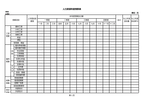 人力资源年度预算表