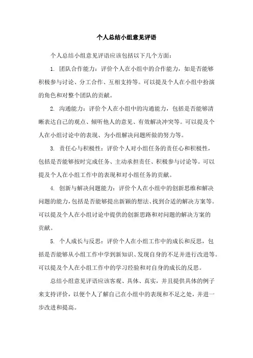 个人总结小组意见评语