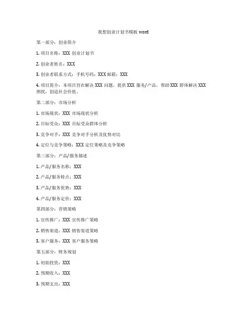 我想创业计划书模板word