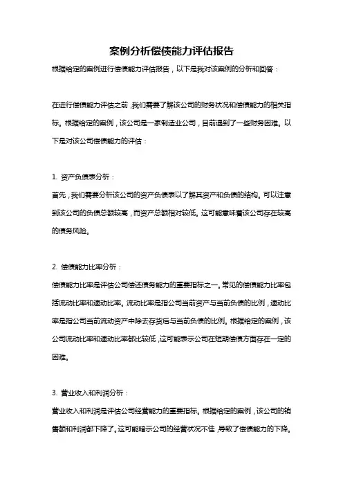 案例分析偿债能力评估报告