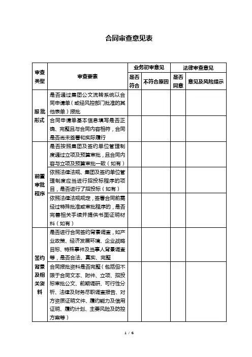 合同审查意见表