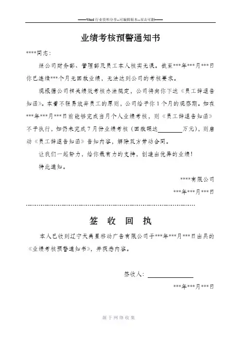 业绩考核预警通知书