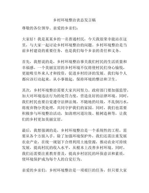 乡村环境整治表态发言稿