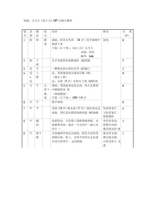 很详细的分镜头脚本范文