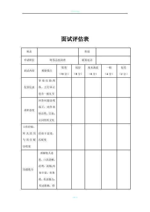财务人员面试评估表
