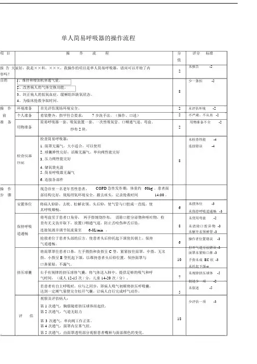 简易呼吸器的操作流程及评分标准.doc
