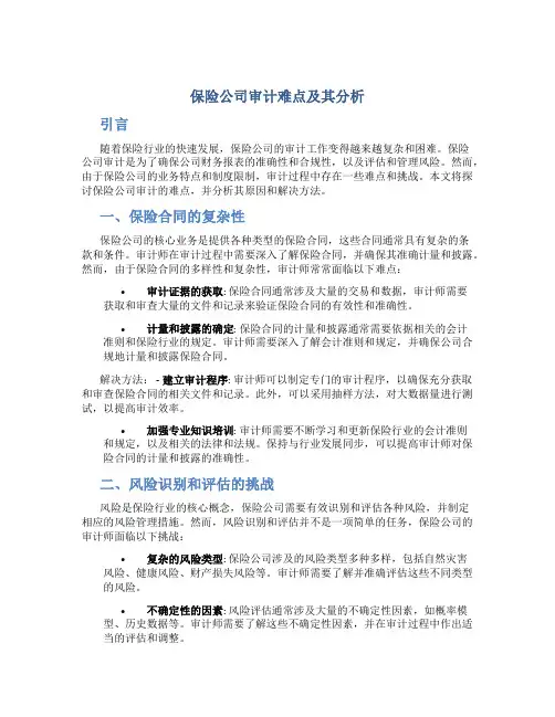 保险公司审计难点及其分析