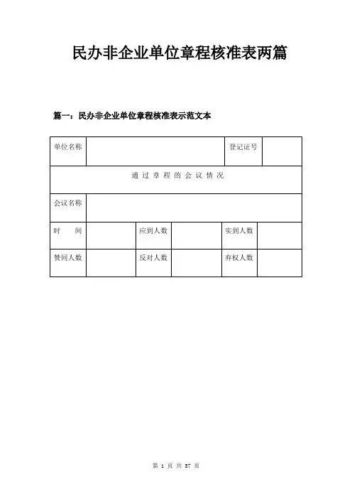 民办非企业单位章程核准表两篇