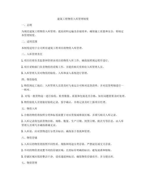 建筑工程物资入库管理制度