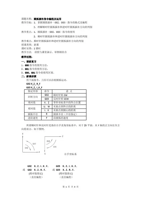 数控铣床教案：圆弧插补(G02,G03)教案