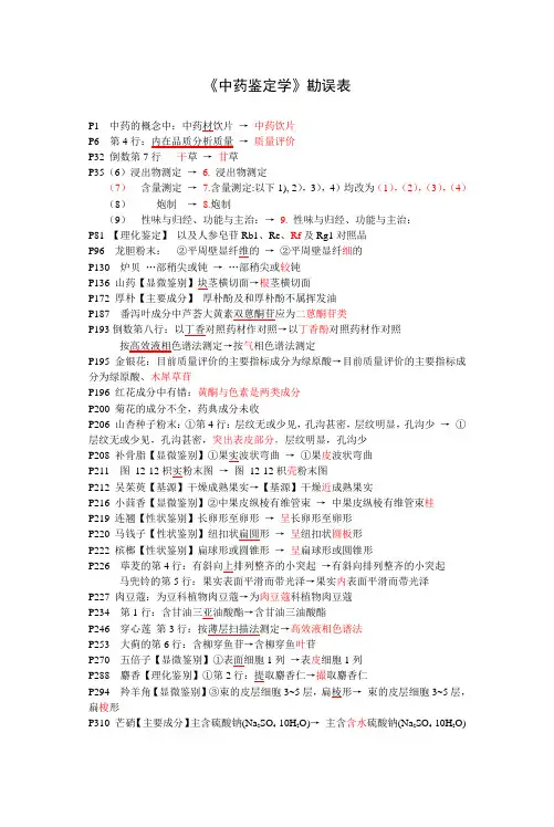 南中医人卫版中药鉴定学勘误