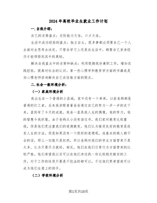 2024年高校毕业生就业工作计划（三篇）