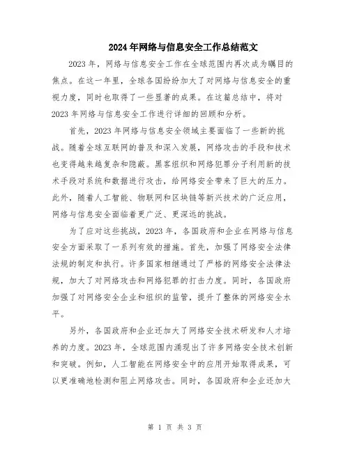 2024年网络与信息安全工作总结范文