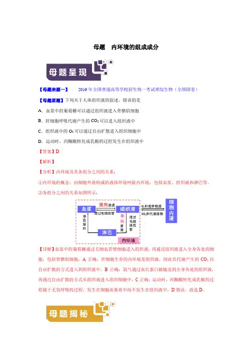 2020年高考理综生物复习  内环境的组成成分