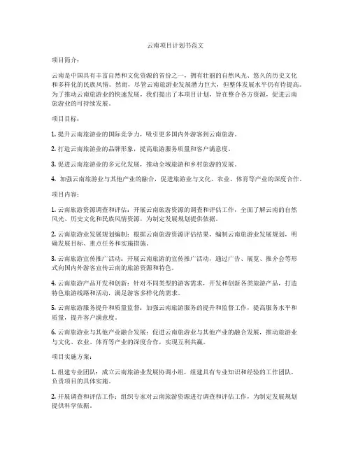 云南项目计划书范文