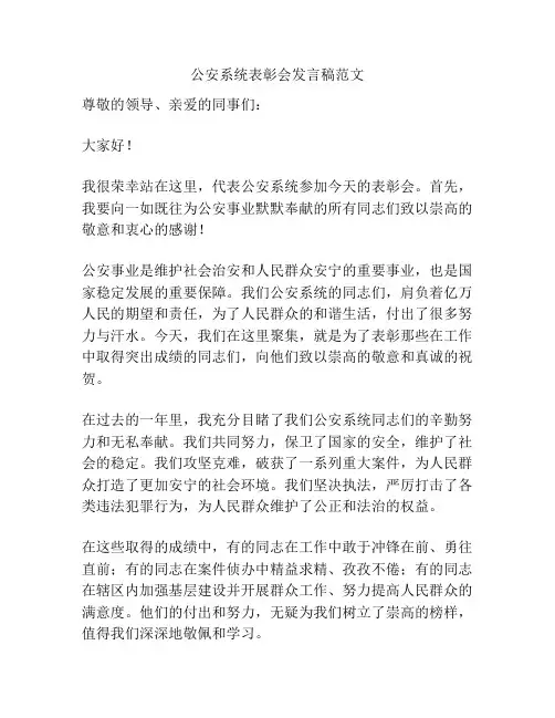 公安系统表彰会发言稿范文