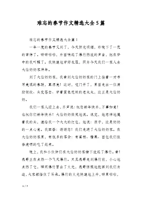 难忘的春节作文精选大全5篇