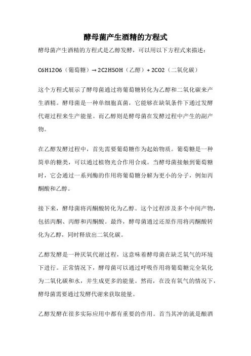 酵母菌产生酒精的方程式