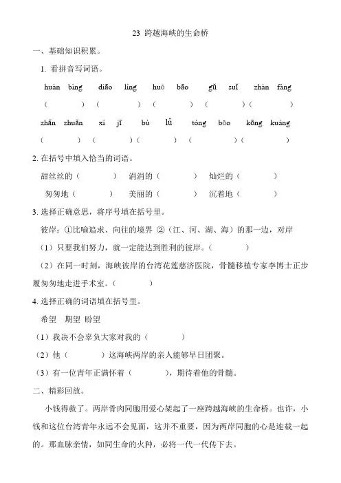 跨越海峡的生命桥练习题及答案