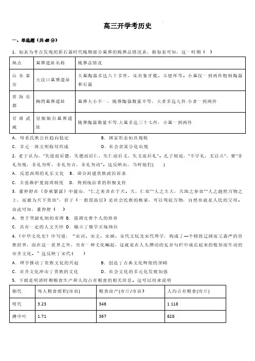 高三试卷历史-吉林省梅河口市第五中学2024届高三上学期摸底历史试卷及参考答案