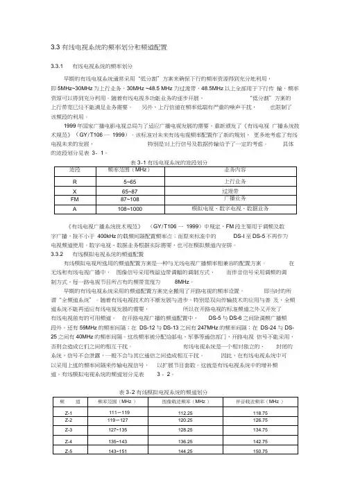 有线电视系统的频率划分和频道配置