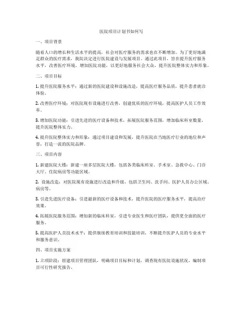 医院项目计划书如何写