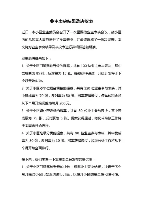 业主表决结果及决议表