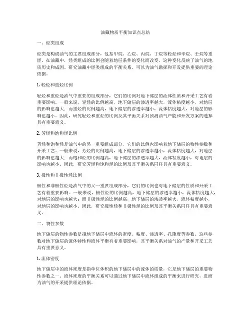 油藏物质平衡知识点总结