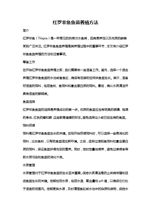 红罗非鱼鱼苗养殖方法