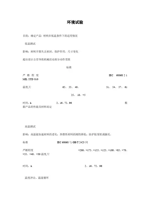 汽车产品高低温试验标准