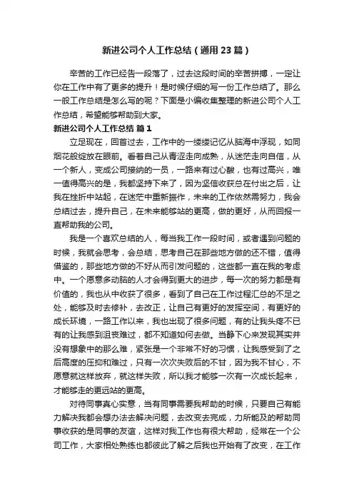 新进公司个人工作总结（通用23篇）