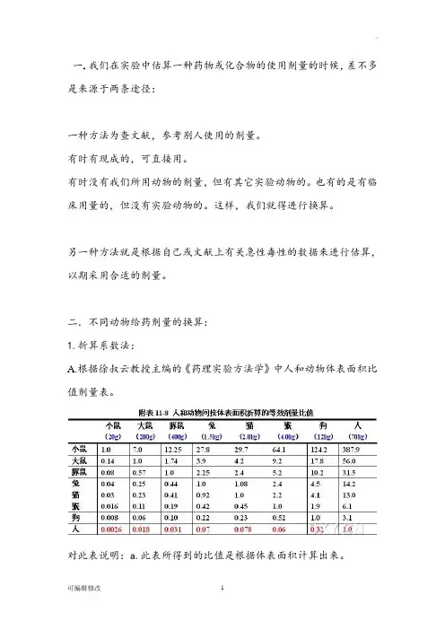 给药剂量换算