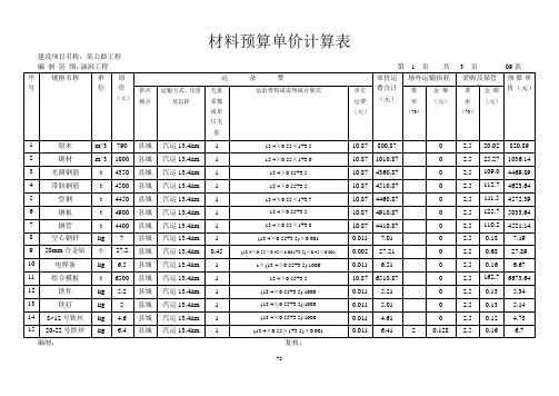 概预算课程设计(09表 材料预算单价计算表)