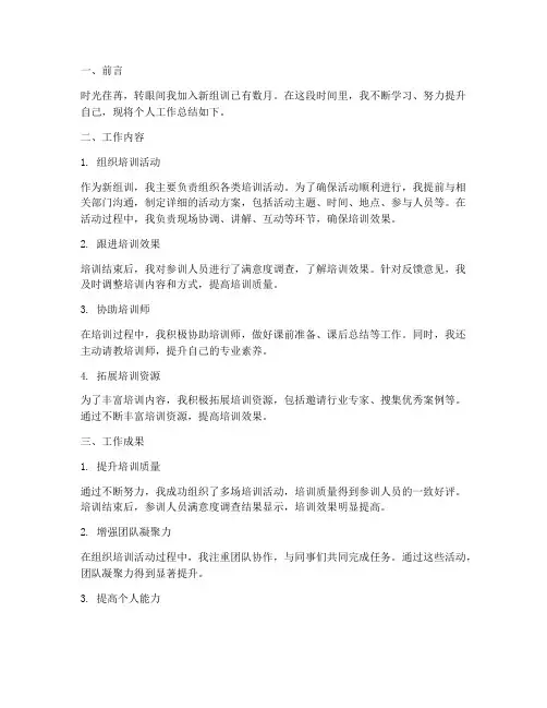 新组训个人工作总结