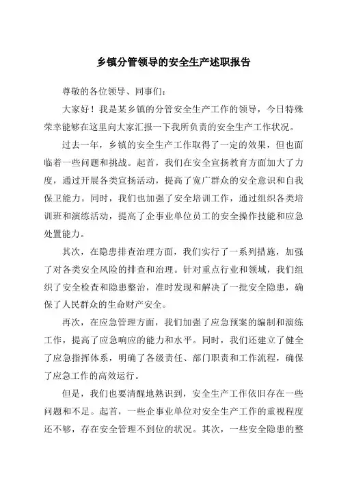 乡镇分管领导的安全生产述职报告
