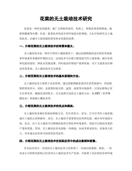 花菜的无土栽培技术研究