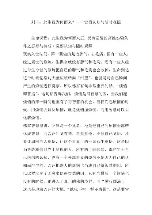 刘丰:此生我为何而来?——觉察认知与随时观照