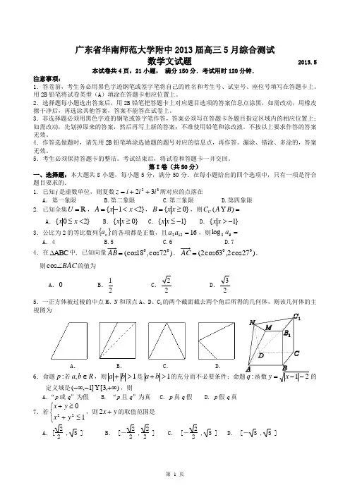华南师范大学附中2013届高三5月综合测试数学文试题