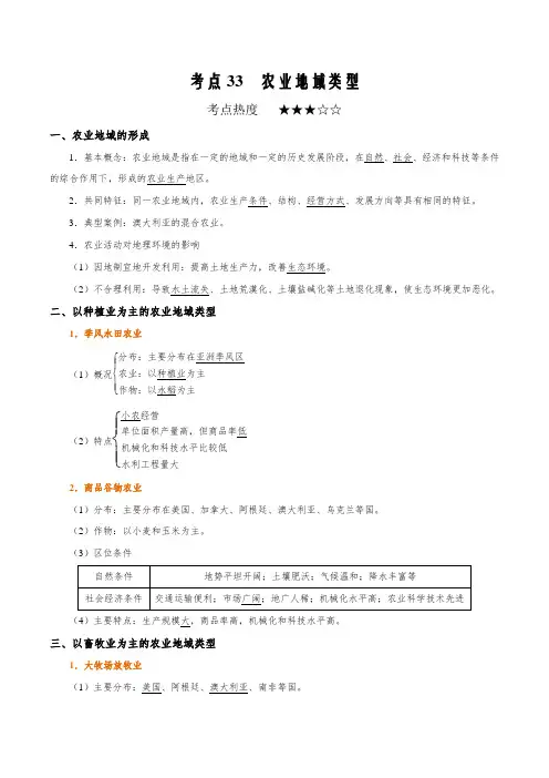 备战2022年高考地理复习必考考点33 农业地域类型