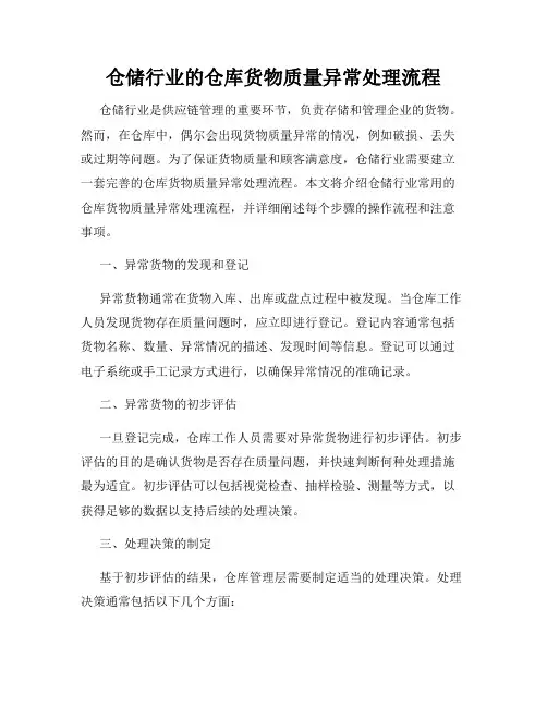 仓储行业的仓库货物质量异常处理流程