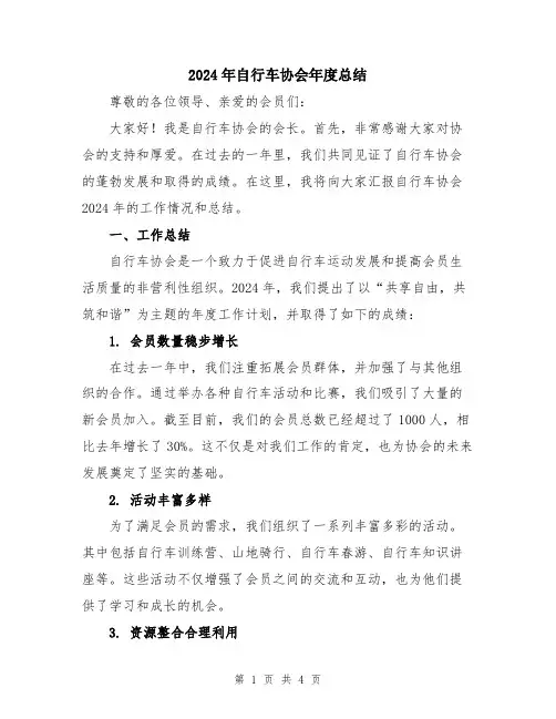 2024年自行车协会年度总结