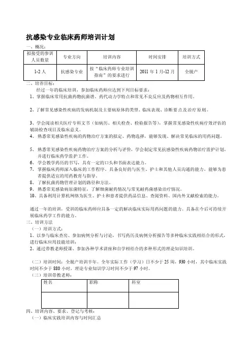 抗感染专业临床药师培训计划[精心整理]