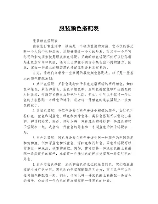 服装颜色搭配表