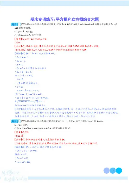 题型专练 平方根和立方根综合大题(解析版)人教版