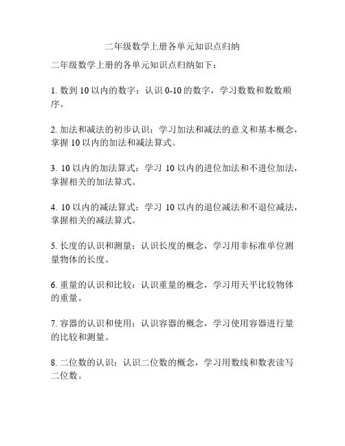 二年级数学上册各单元知识点归纳