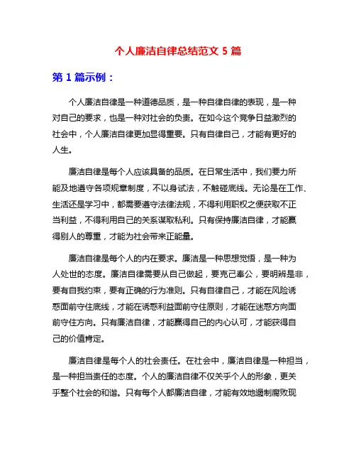 个人廉洁自律总结范文5篇