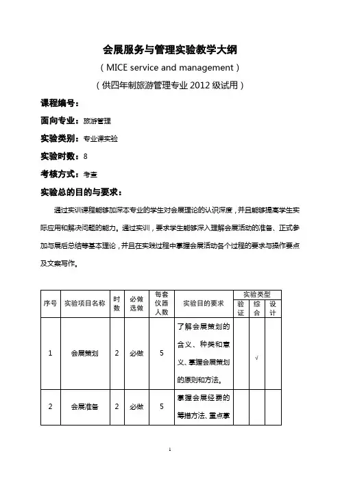 会展服务与管理实训指导书