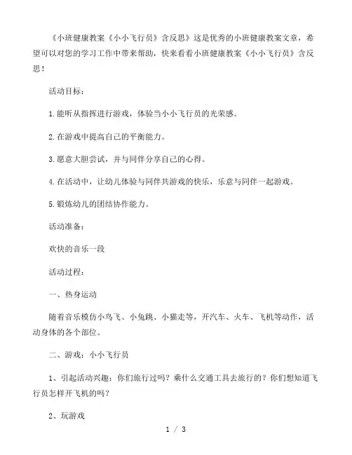幼儿园小班健康教案《小小飞行员》含反思