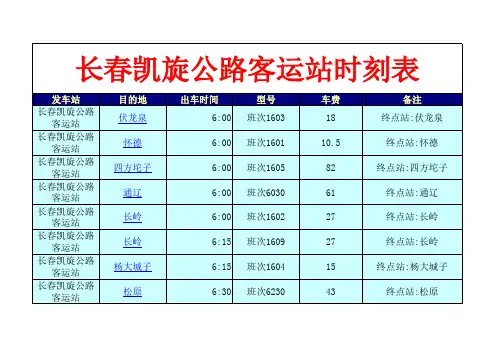 长春凯旋公路客运站时刻表